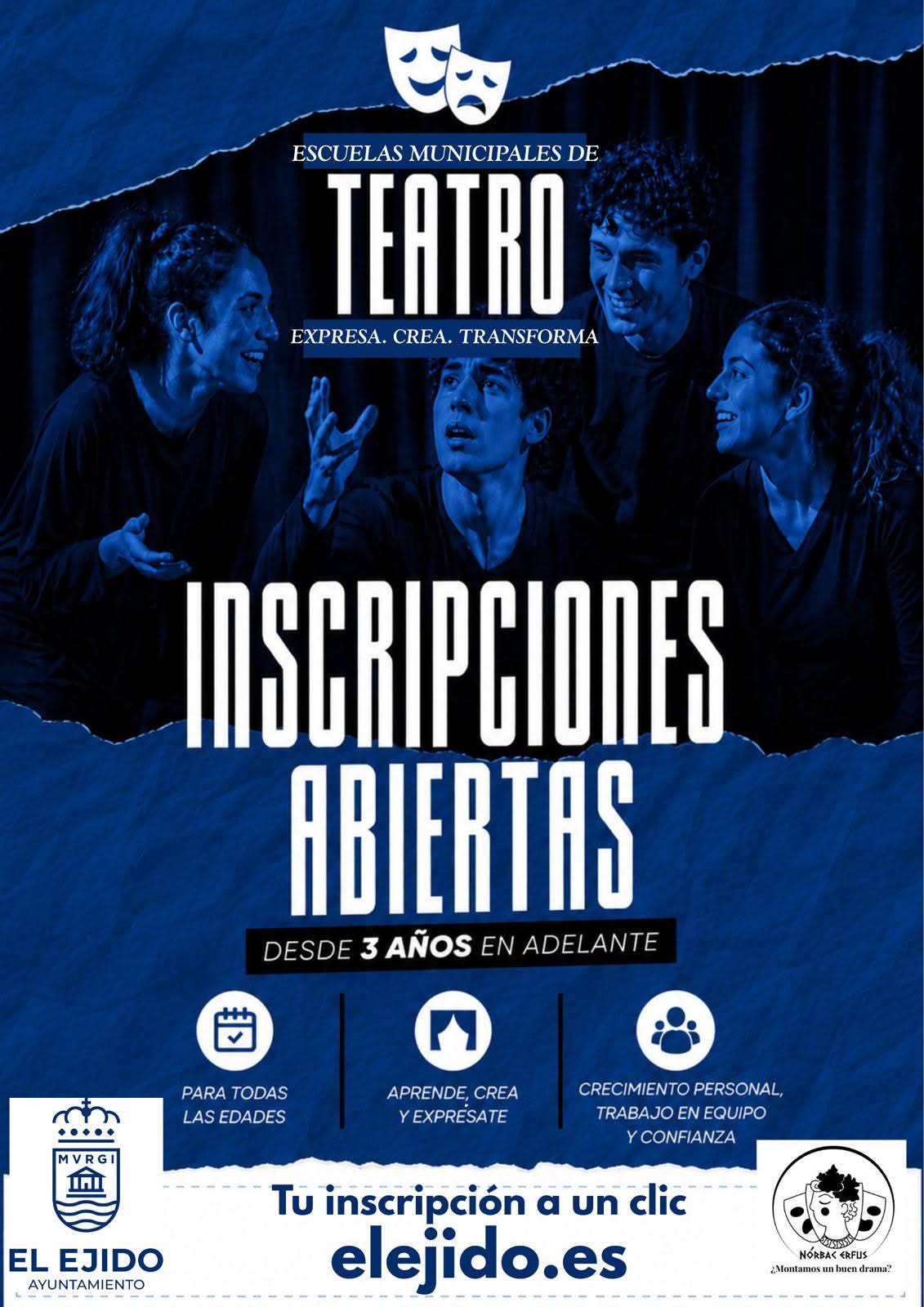 Abierto el plazo de preinscripciones en las Escuelas Municipales de Teatro curso 26/27