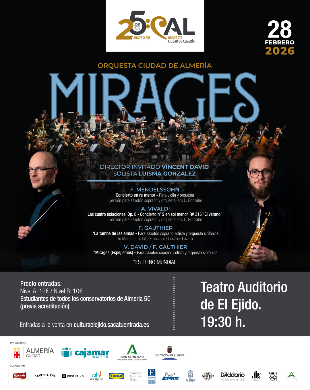 Ciclo de música – OCAL «Mirages»- Sábado, 28 de febrero – Auditorio – 19:30 horas